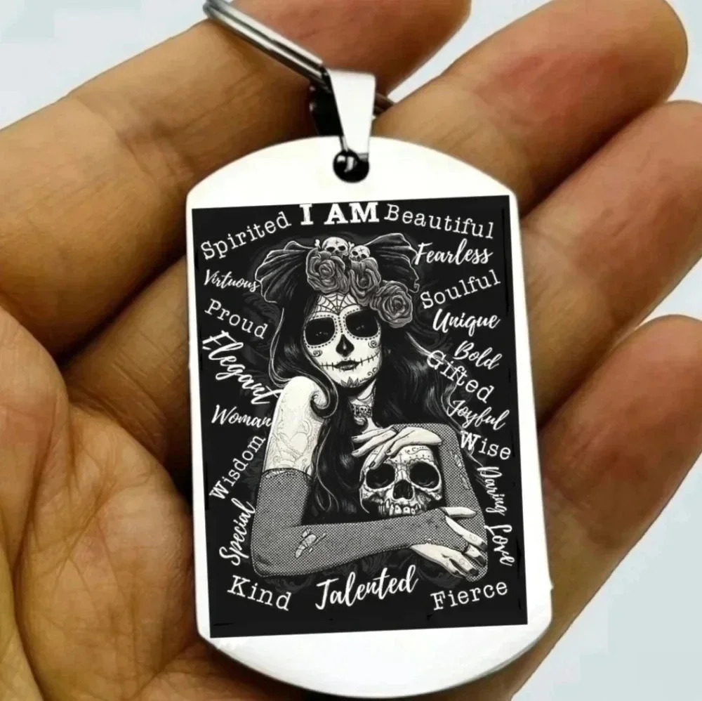 Sugar skull lady inspiration quote Keychain